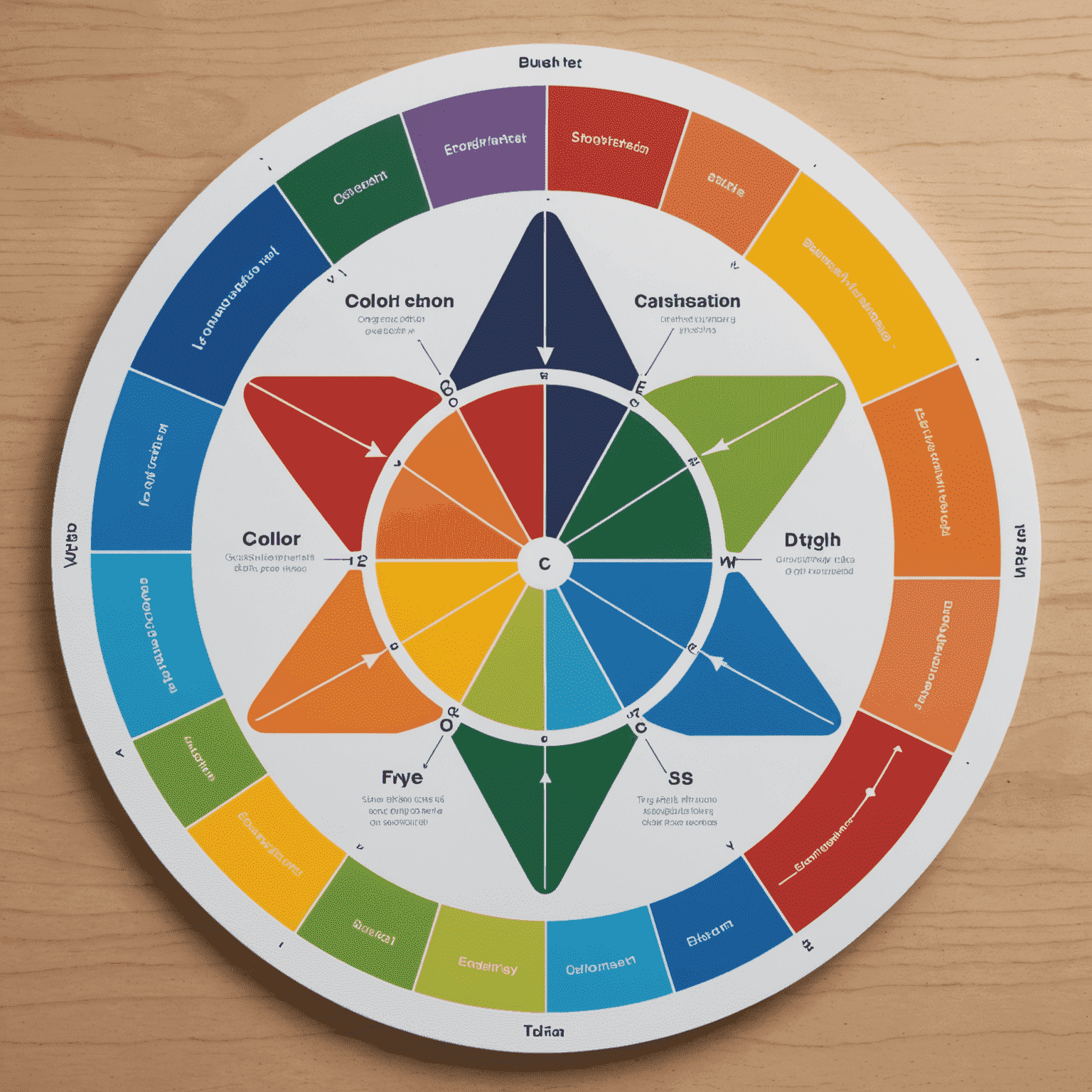 Imagen que muestra una rueda de color con flechas que indican las emociones asociadas a cada color