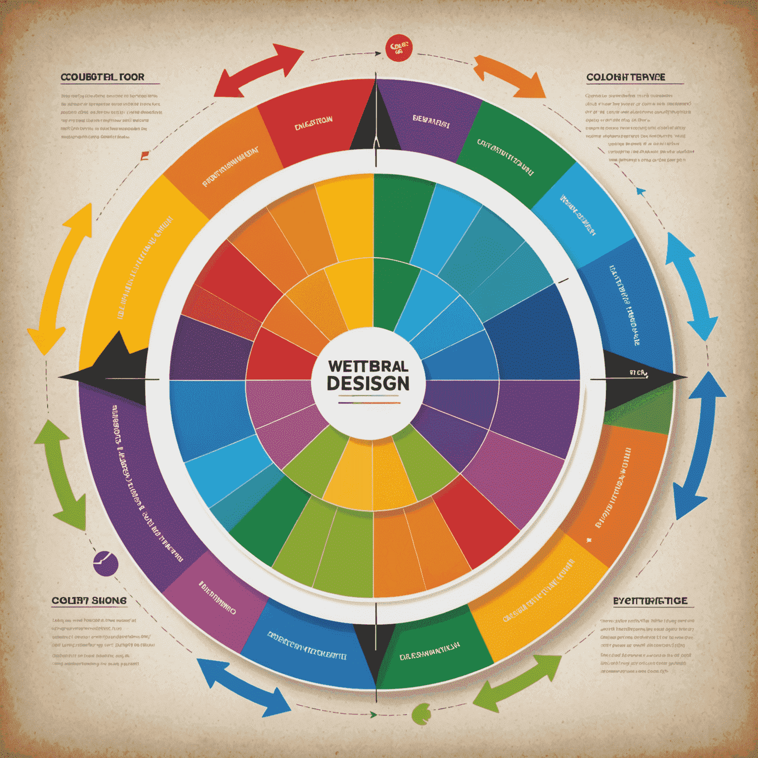 Imagen que muestra una rueda de color con flechas que apuntan a diferentes emociones y comportamientos, ilustrando el impacto de los colores en el diseño web.